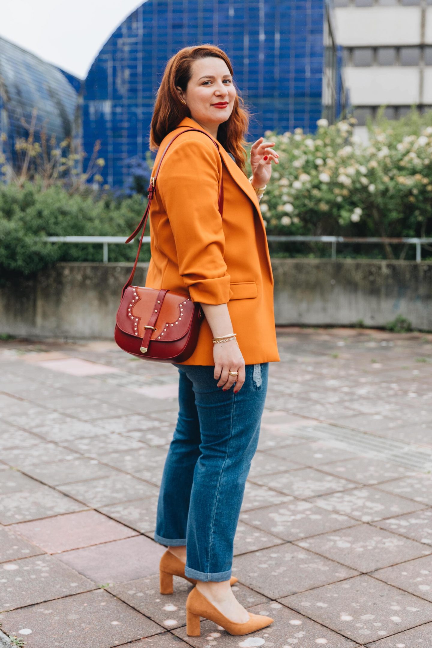 Blazer Orange Géométrique MORE & MORE Taille 42 - Parfait Pour Le Bureau